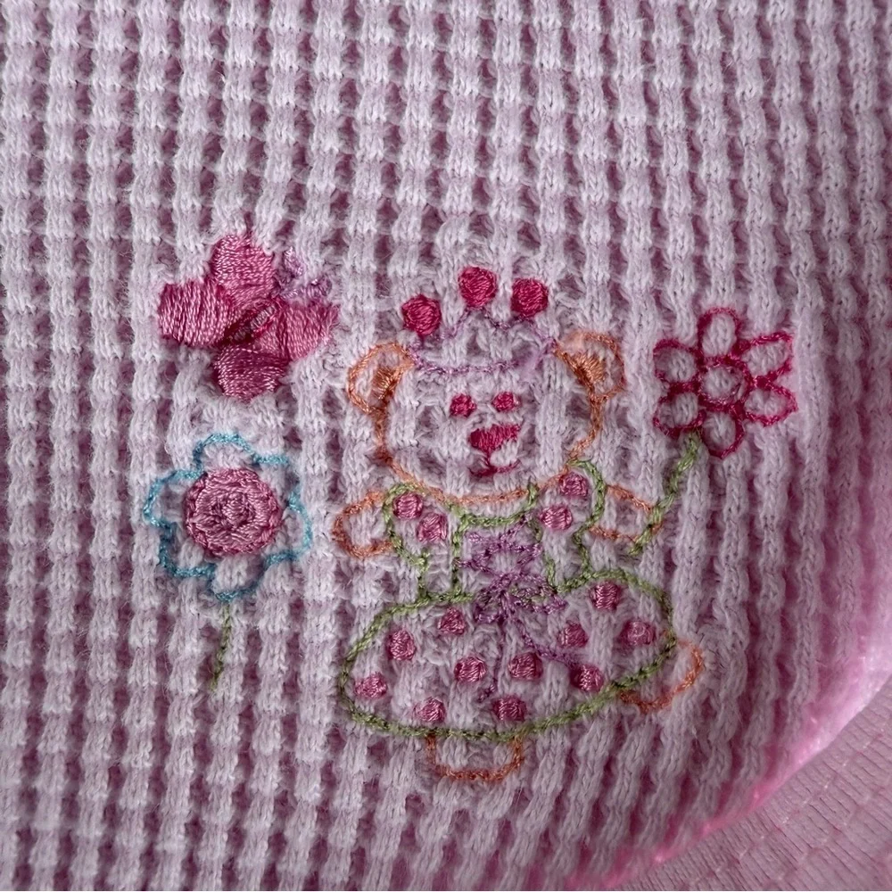 Y2K Gerber Thermal Waffle Weave Baby Lovey Security Blanket Pink Bear 29x34 GUC